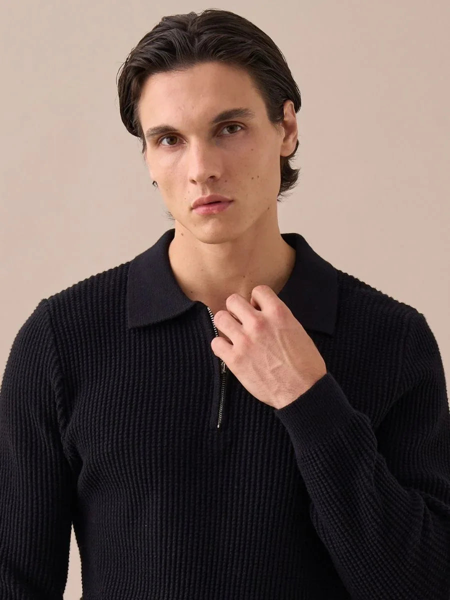 Ribbed Knit Half-Zip Sweater