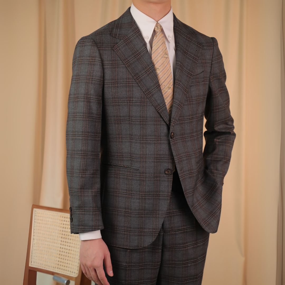Two-button Prince of Wales suit in Earth Grey
