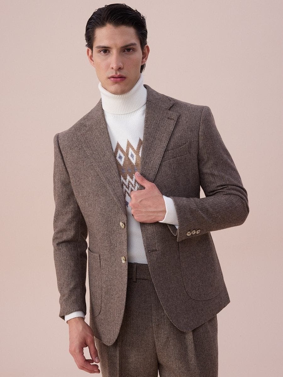 Ligúria Herringbone Wool Single-Breasted Suit