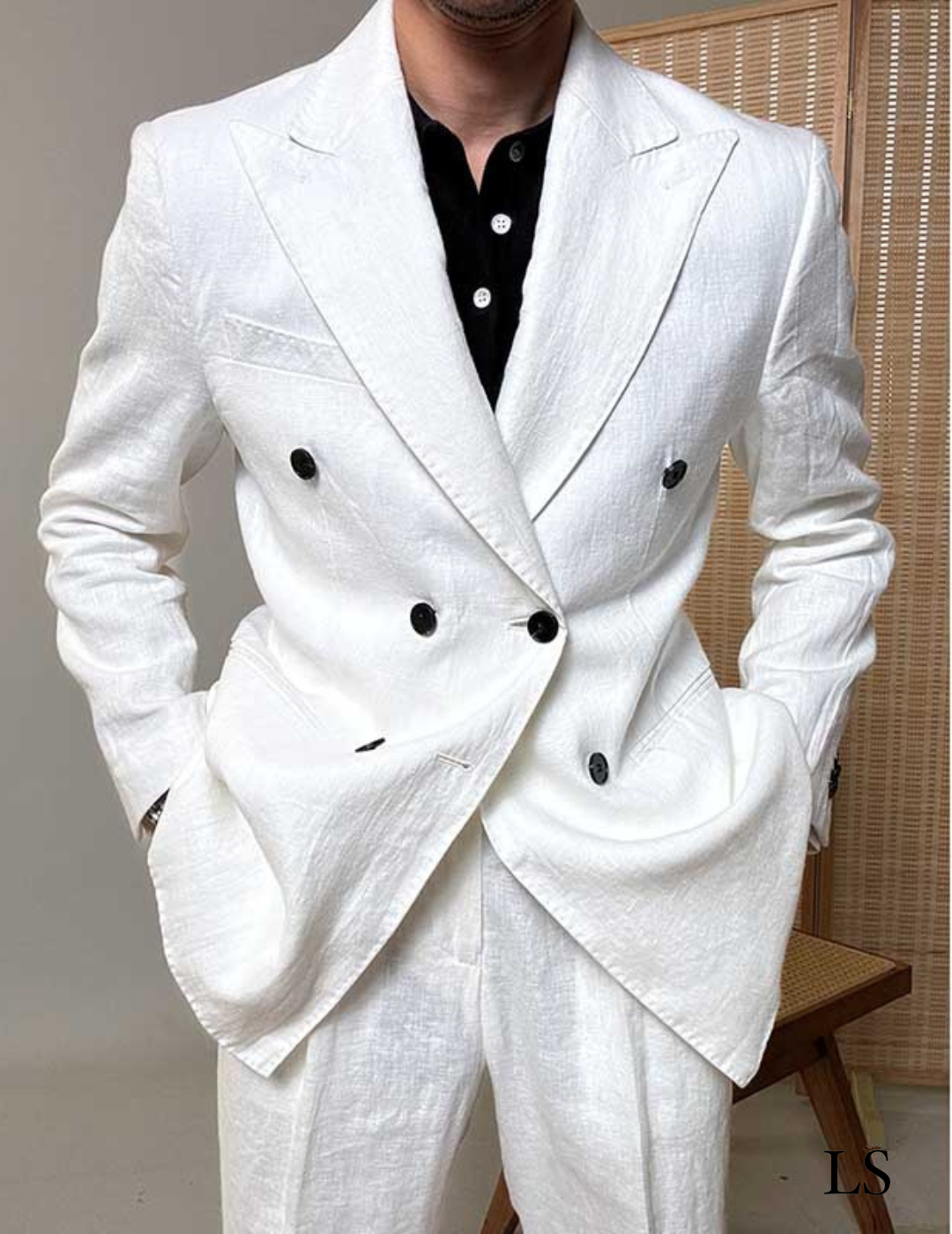 Looped LS035 Double-Breasted Linen Suit