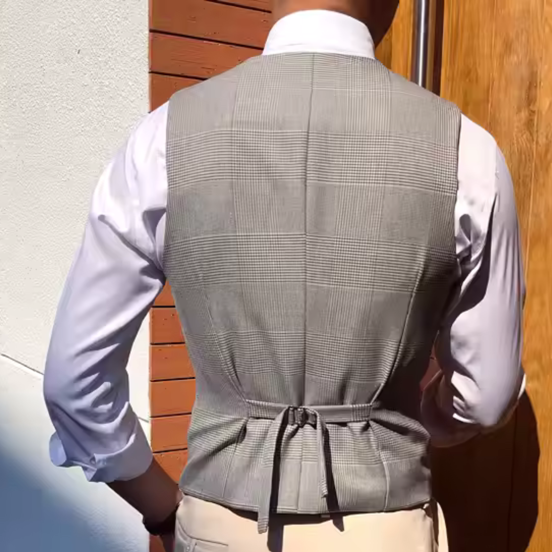 Double-Breasted Vest Glen Plaid Gray
