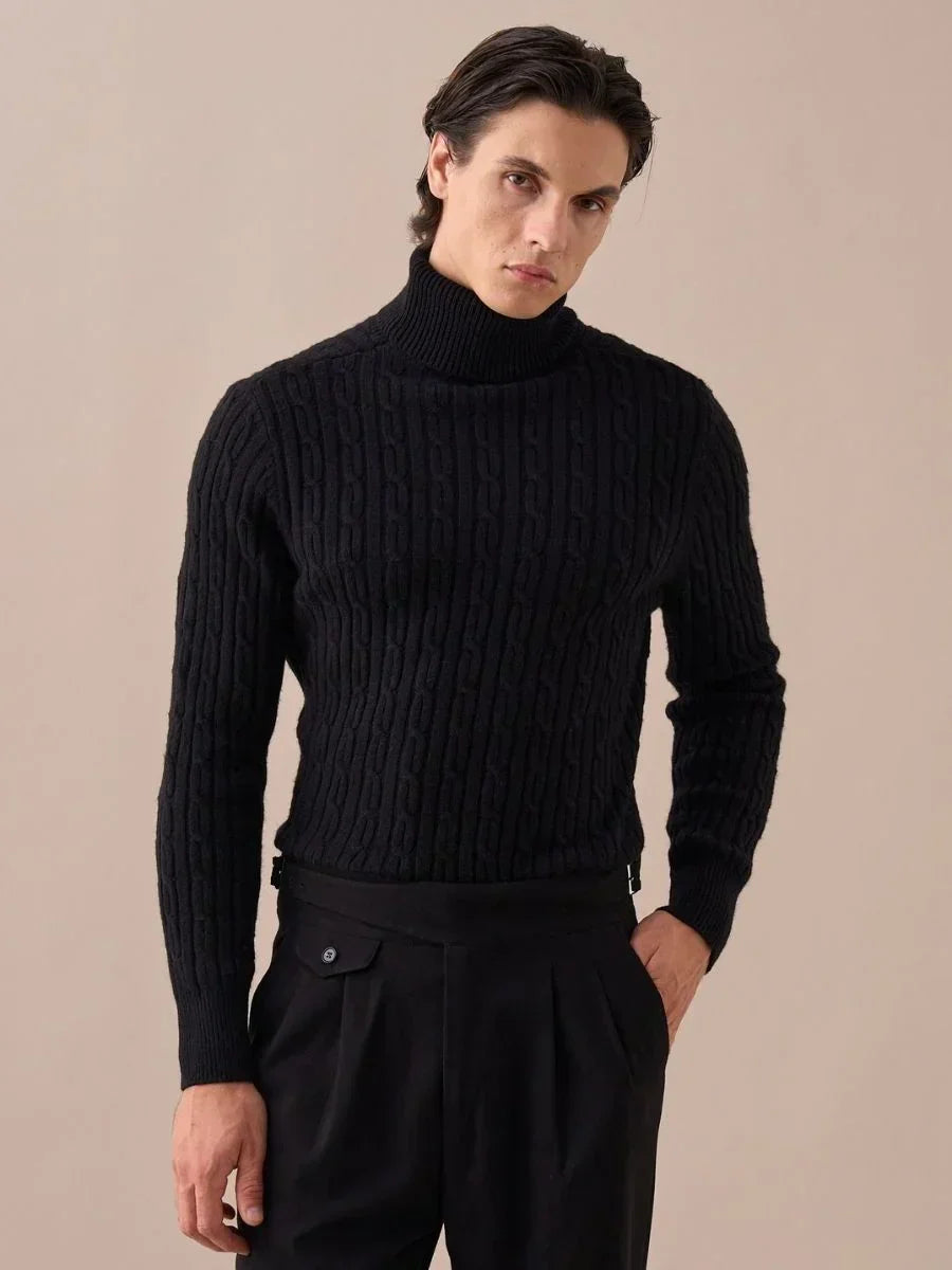 Cable-knit turtleneck sweater