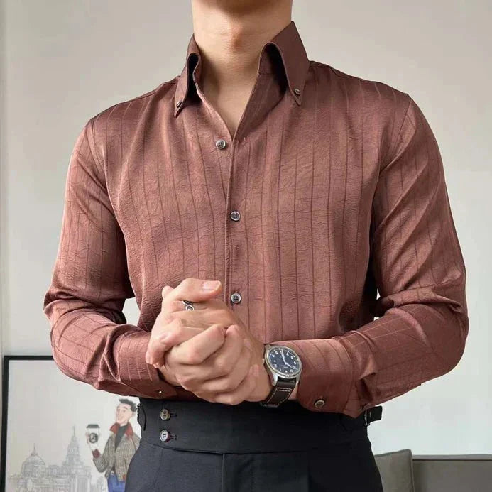 Camisa de seda listrada com botões