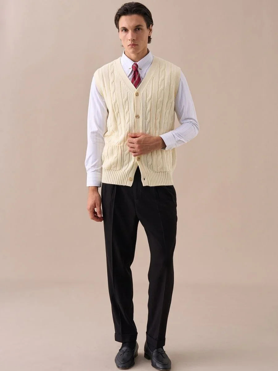 Men's Cable Knit Wool Blend Vest