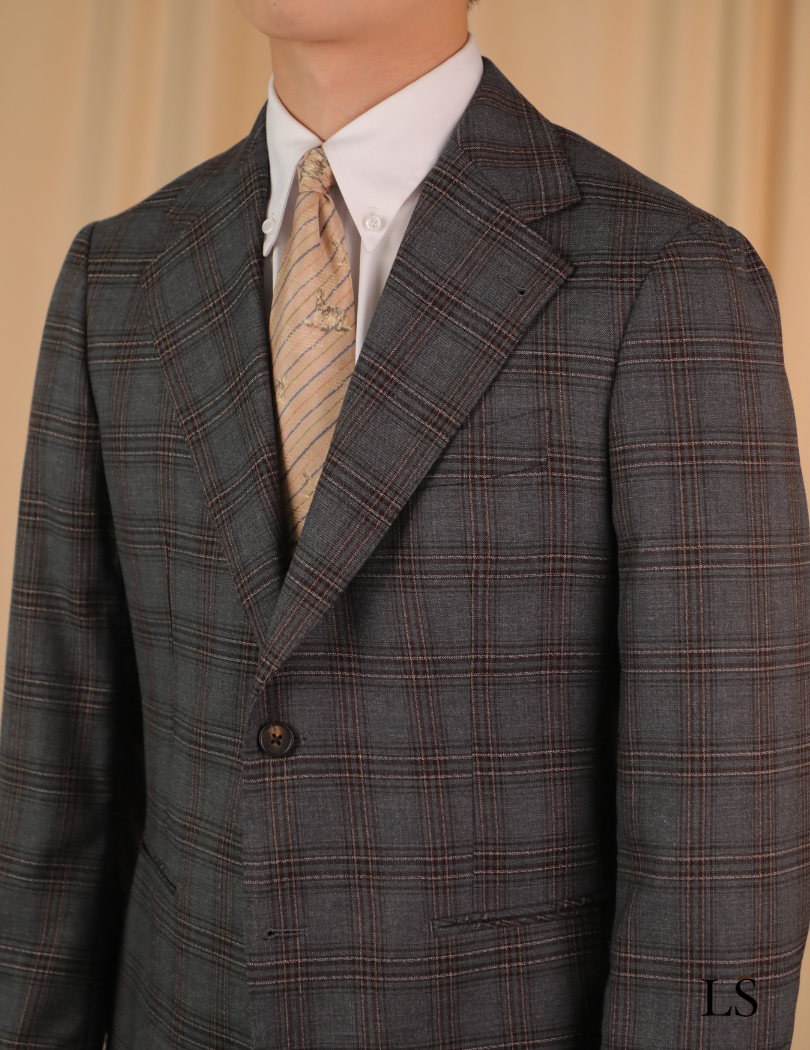 Two-button Prince of Wales suit in Earth Grey