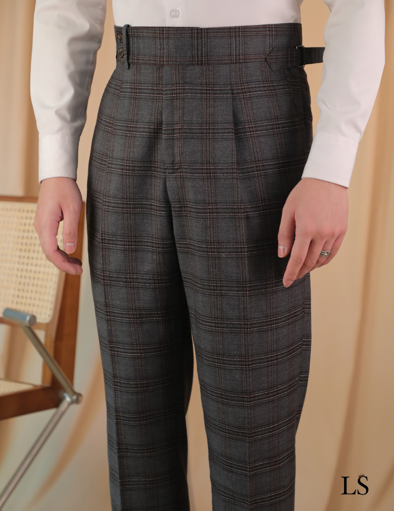 Two-button Prince of Wales suit in Earth Grey