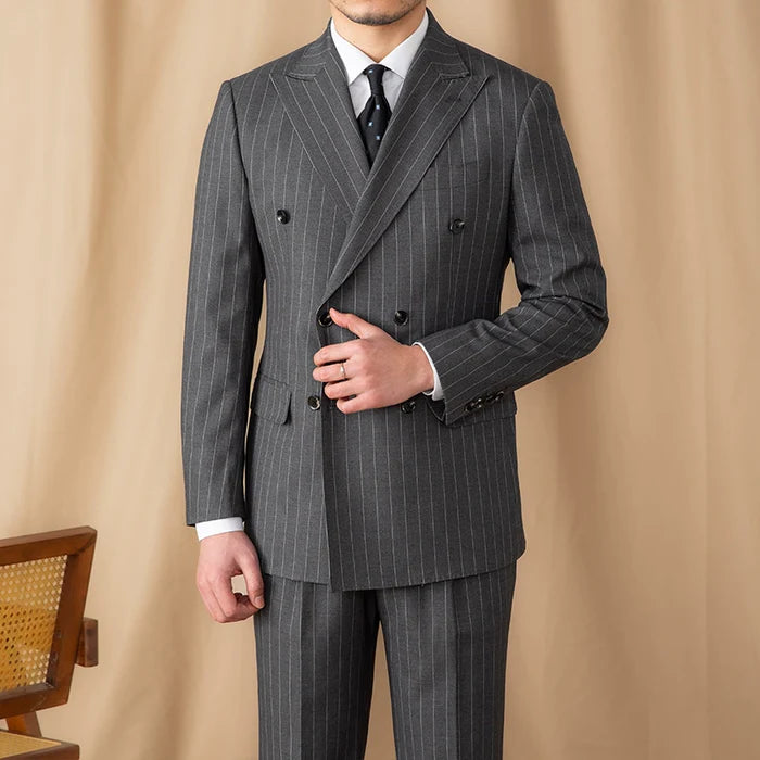 Blazer Transpassado Risca de Giz Cinza