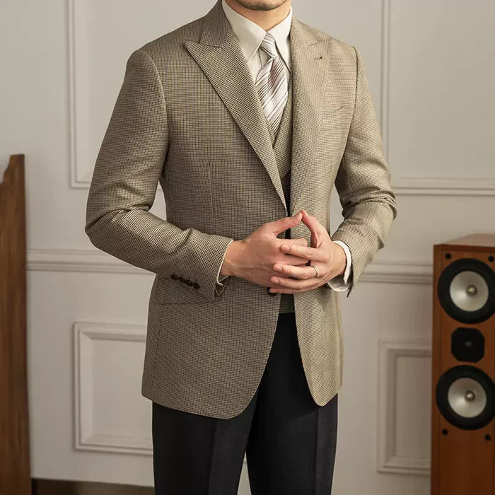Blazer Dois botões Xadrez Cáqui