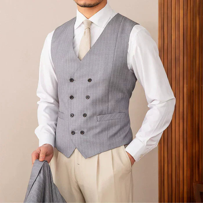 Gray Pinstripe Double-Breasted Vest