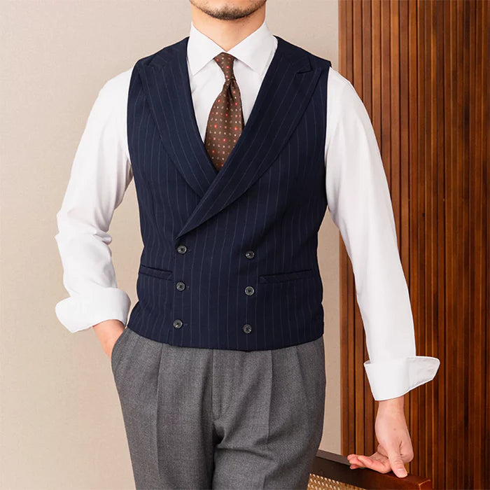 Colete Transpassado Risca de Giz Peak Lapel