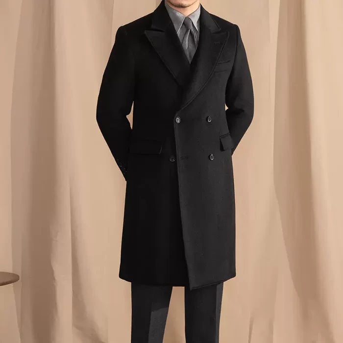 Sobretudo Transpassado Preto Peak Lapel