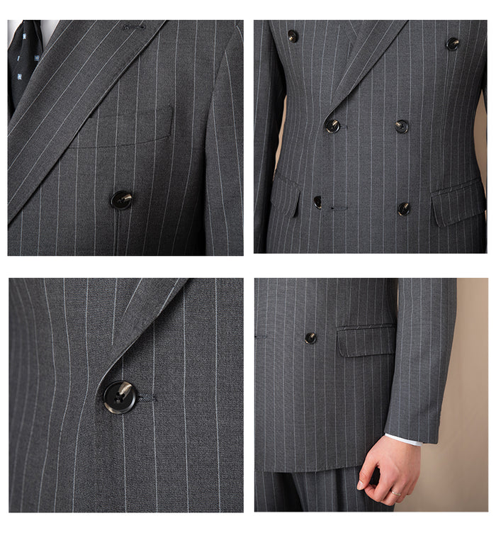 Blazer Transpassado Risca de Giz Cinza