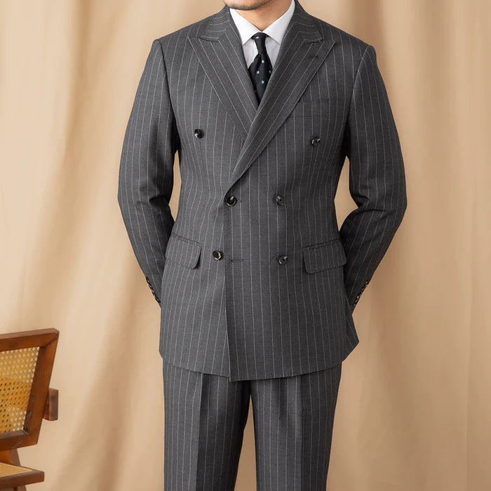 Blazer Transpassado Risca de Giz Cinza