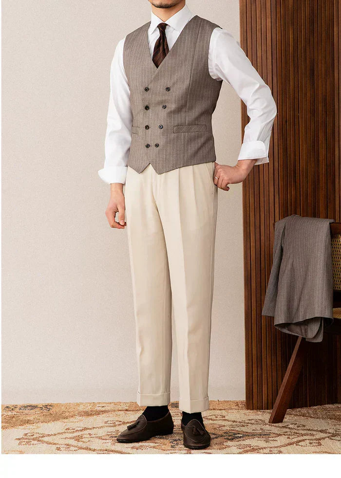 Brown Pinstripe Double-Breasted Vest