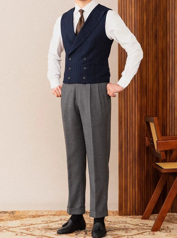 Colete Transpassado Risca de Giz Peak Lapel