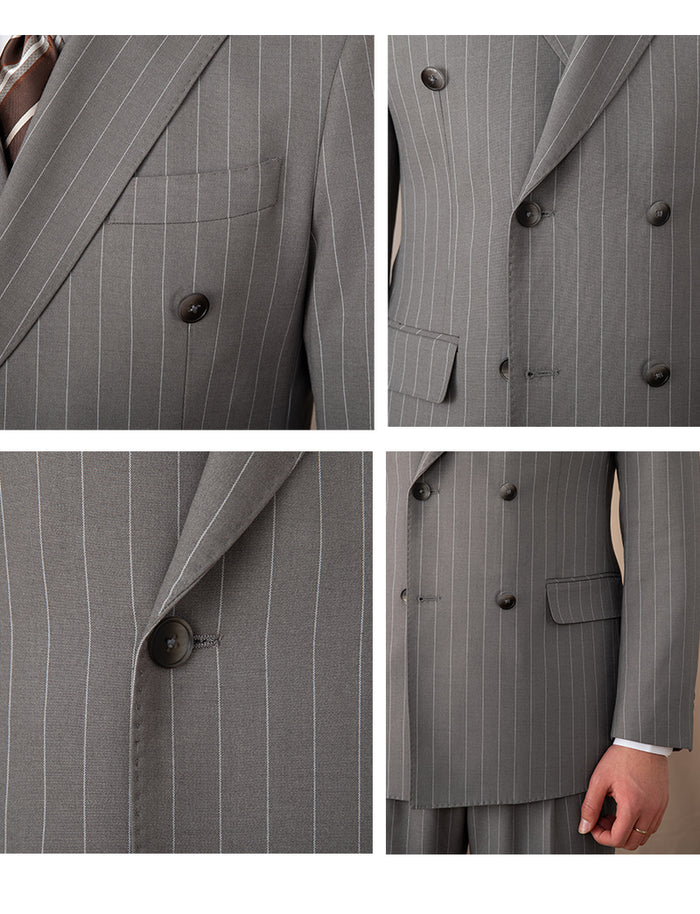 Blazer Transpassado Risca de Giz Cinza