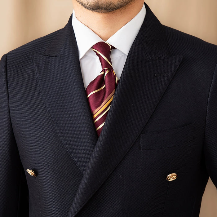 Blazer Transpassado com Botões Dourados Peak Lapel