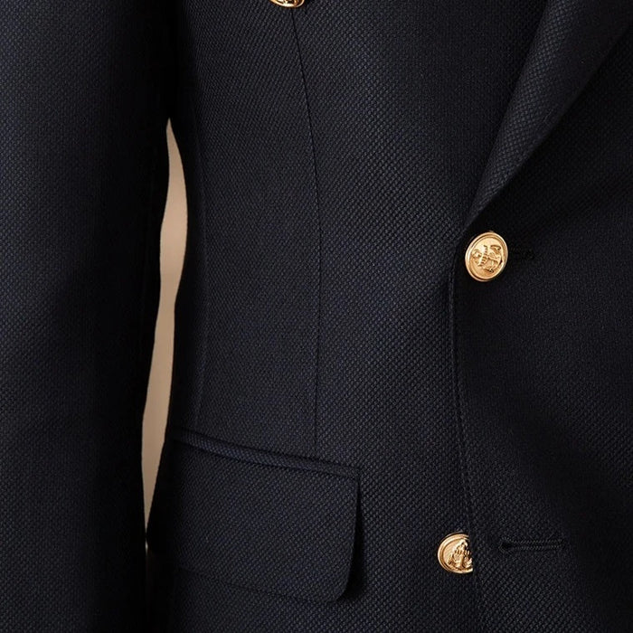 Blazer Transpassado com Botões Dourados Peak Lapel