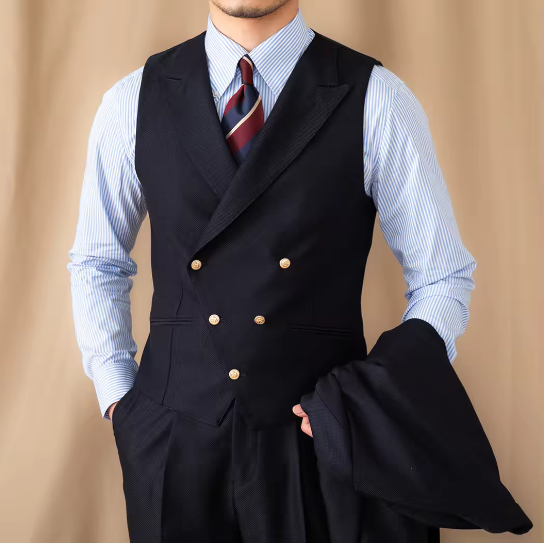 British Black Double-Breasted Vest