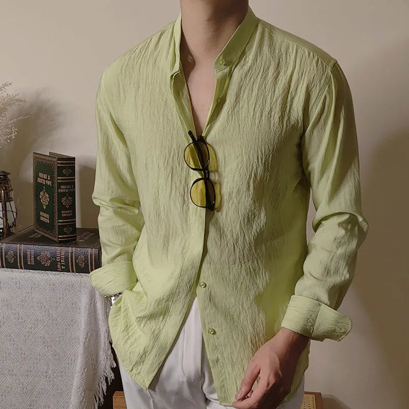 Looped LS032 Linen Mandarin Collar Shirt