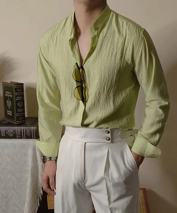 Looped LS032 Linen Mandarin Collar Shirt