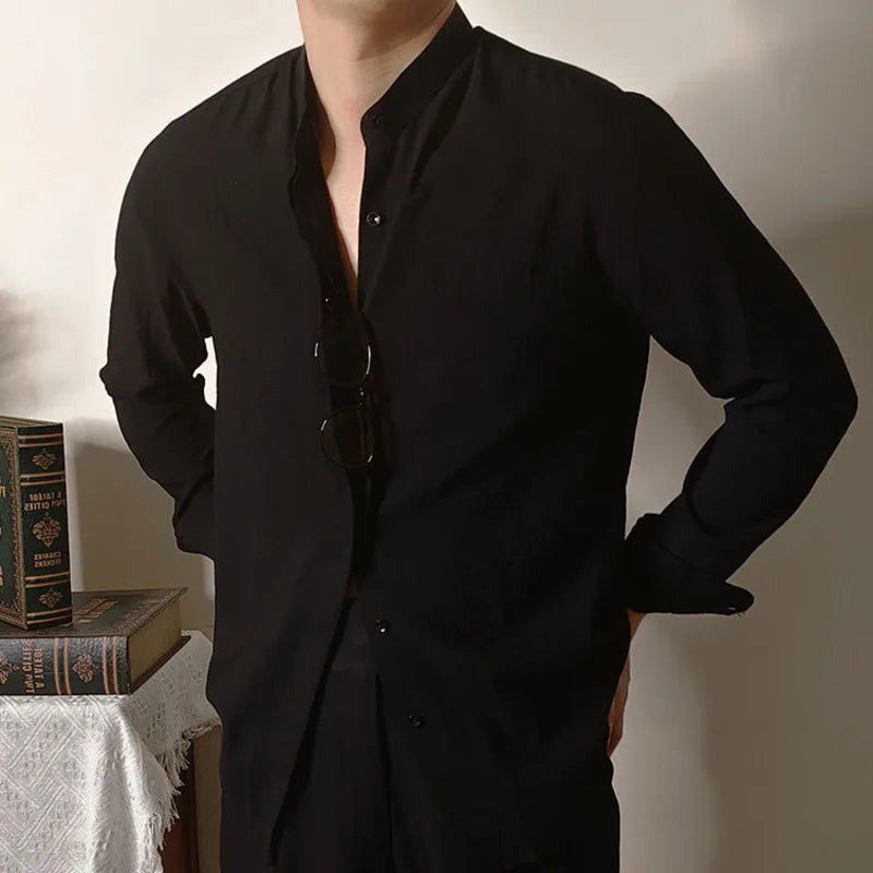 Looped LS032 Linen Mandarin Collar Shirt