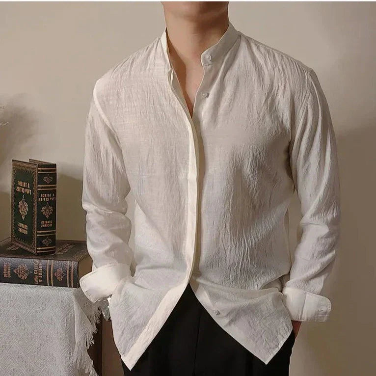 Looped LS032 Linen Mandarin Collar Shirt