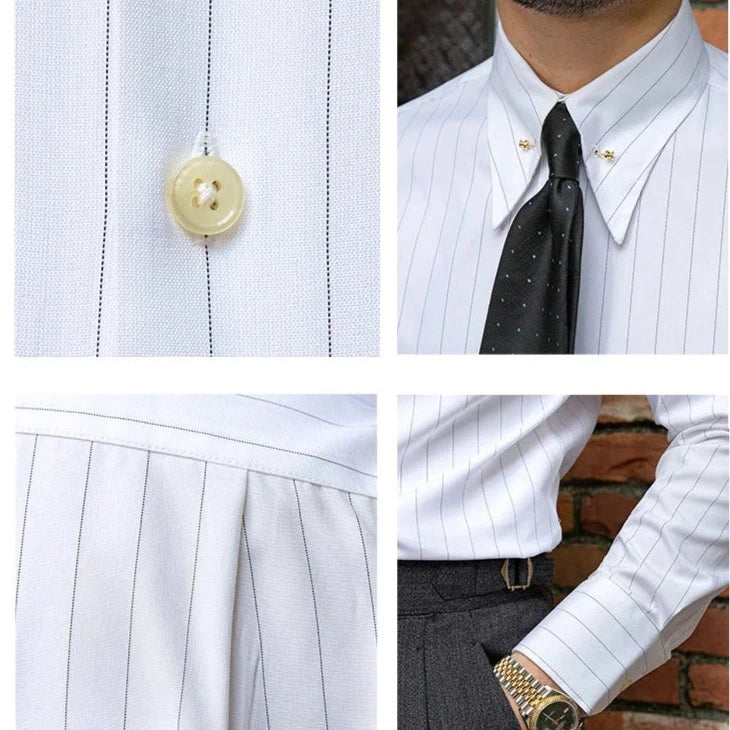 Camisa Listrada com Alfinete