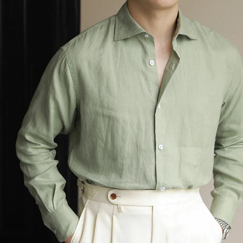 Men's Linen Dress Shirt Looped LS033