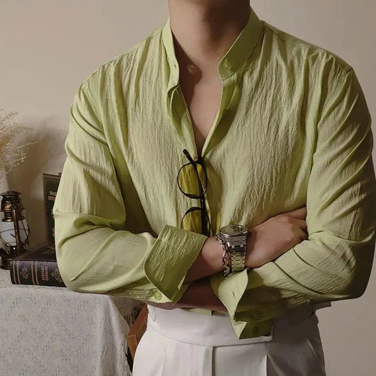 Looped LS032 Linen Mandarin Collar Shirt