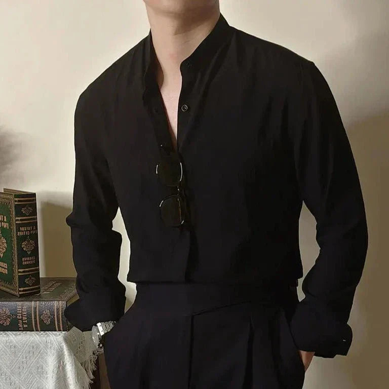 Looped LS032 Linen Mandarin Collar Shirt