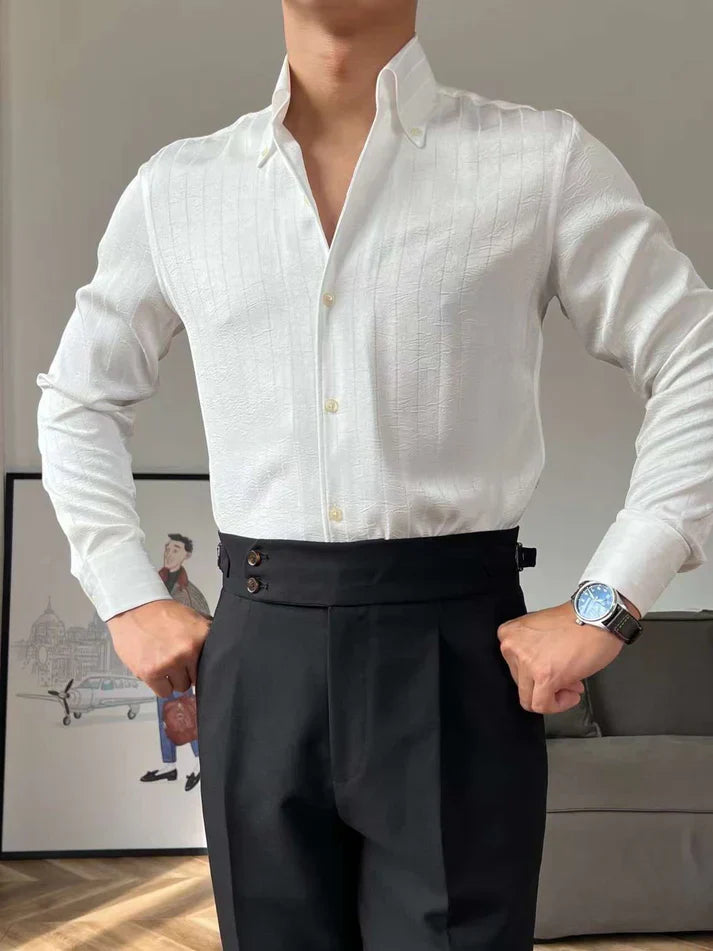 Camisa de seda listrada com botões
