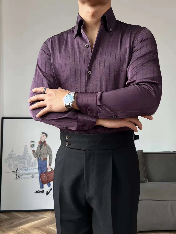 Camisa listrada de seda com botões