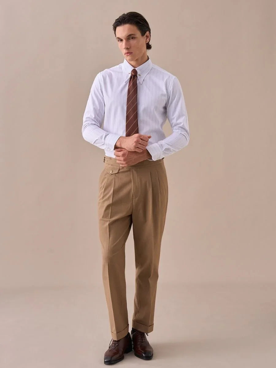 Camisa listrada de manga comprida Loops Italian Wrinkle-Free