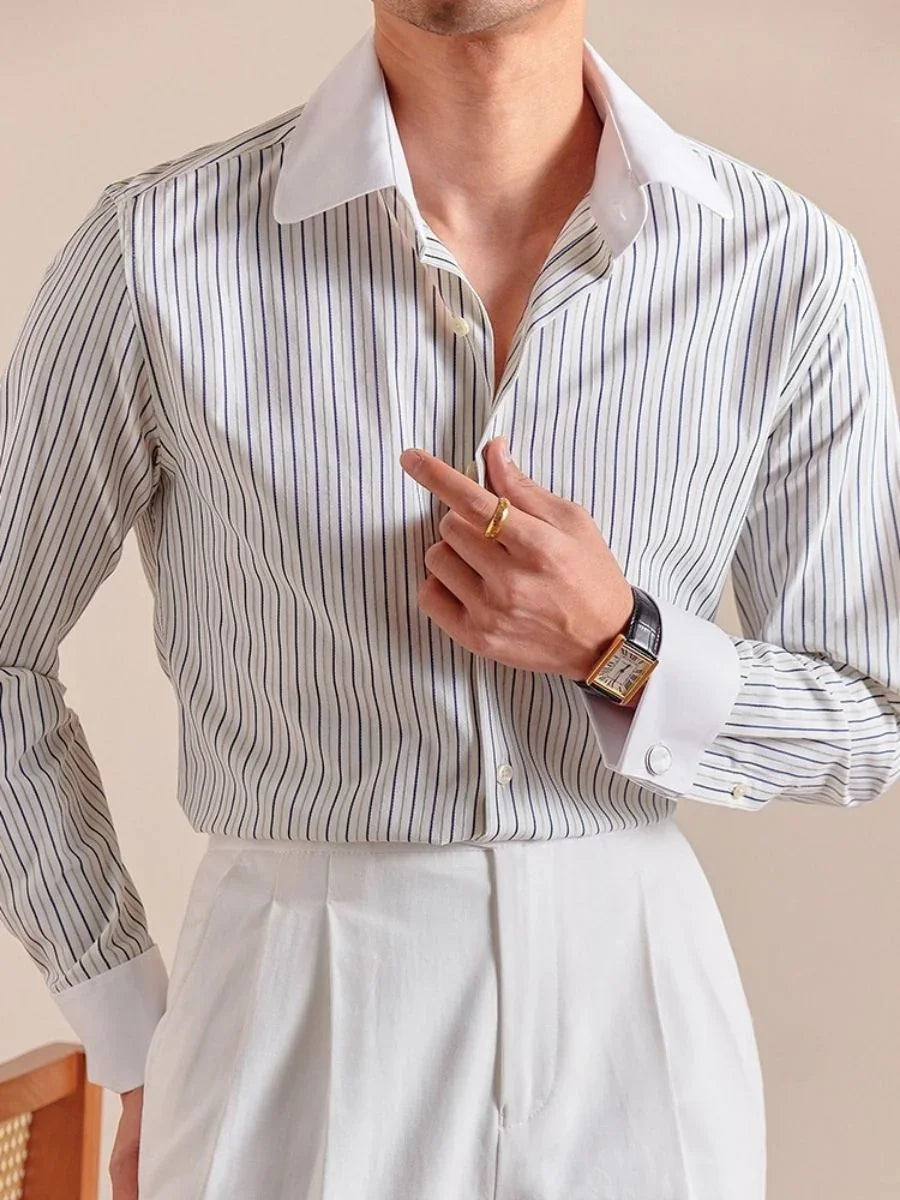 Camisa listrada com punho francês Loops Sarule