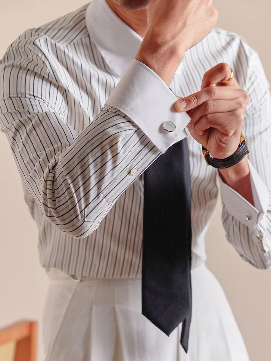 Camisa listrada com punho francês Loops Sarule