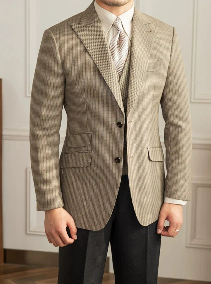 Khaki Check Two-Button Blazer