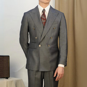 Costume Transpassado Peak Lapel Cinza