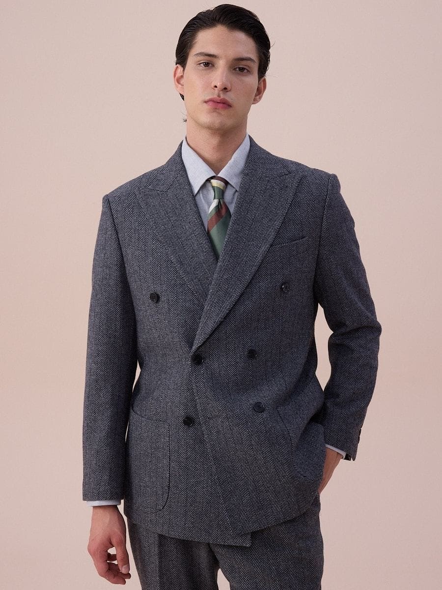 Venice Double Breasted Herringbone Wool Suit