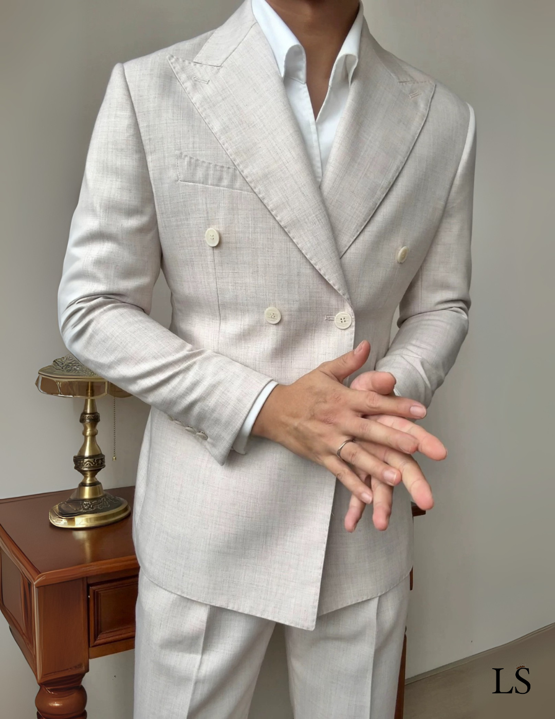 Costume Transpassado Sabbia Di Lino