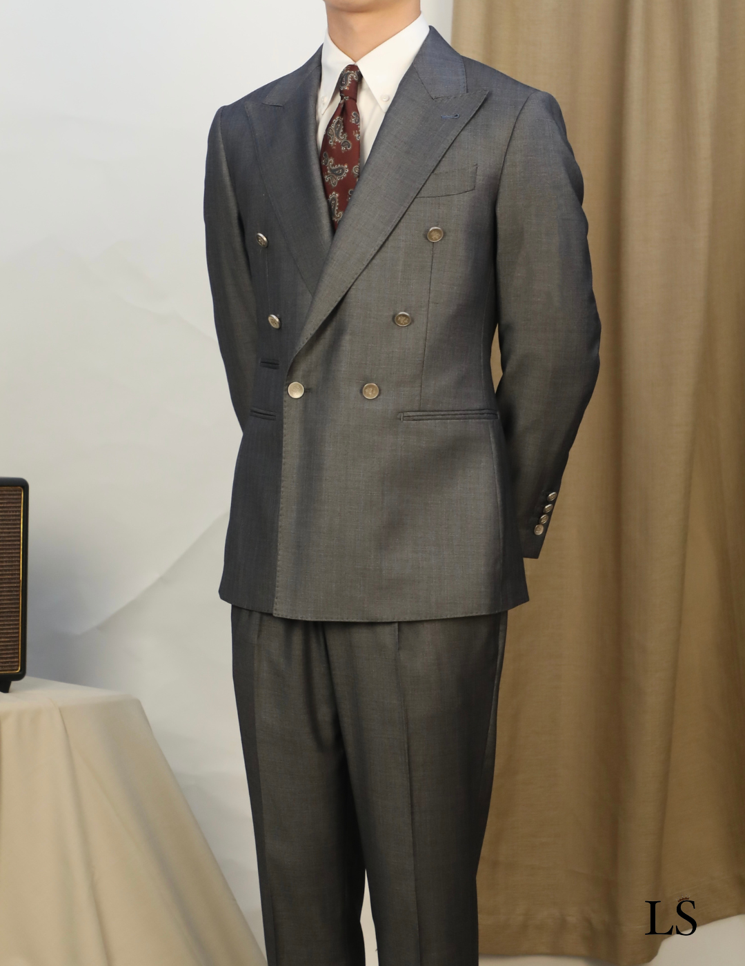 Costume Transpassado Peak Lapel Cinza