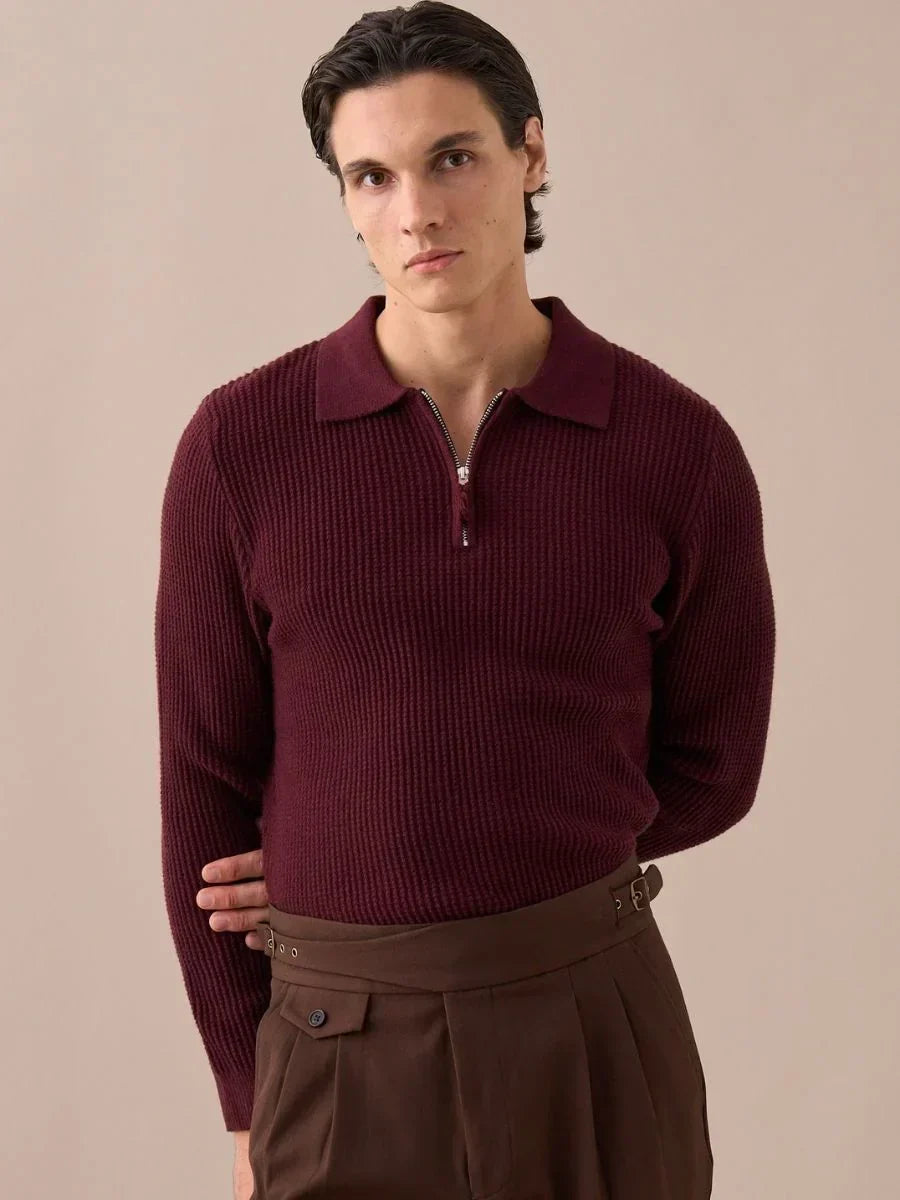 Ribbed Knit Half-Zip Sweater