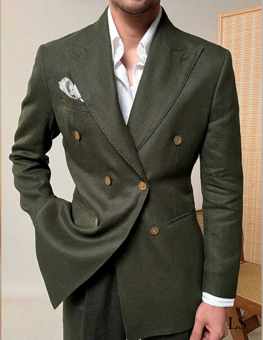 Looped LS035 Double-Breasted Linen Suit