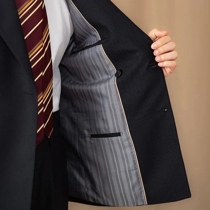 Blazer Transpassado com Botões Dourados Peak Lapel