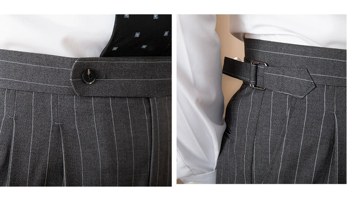 Calça Risca de Giz Cinza com Ajuste Lateral