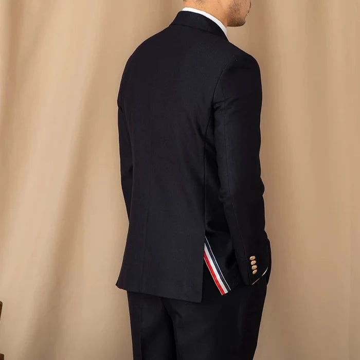 Blazer Transpassado com Botões Dourados Peak Lapel
