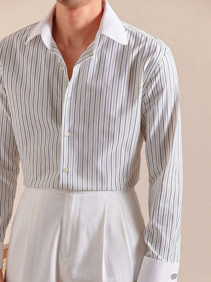 Camisa listrada com punho francês Loops Sarule